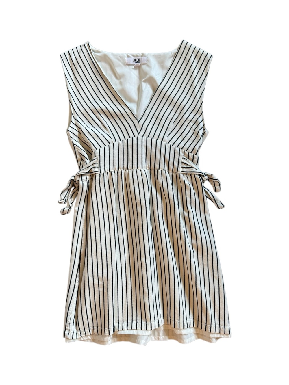 Jack by BB Dakota Cream and Black Striped V-Neck Tie-Waist Dress